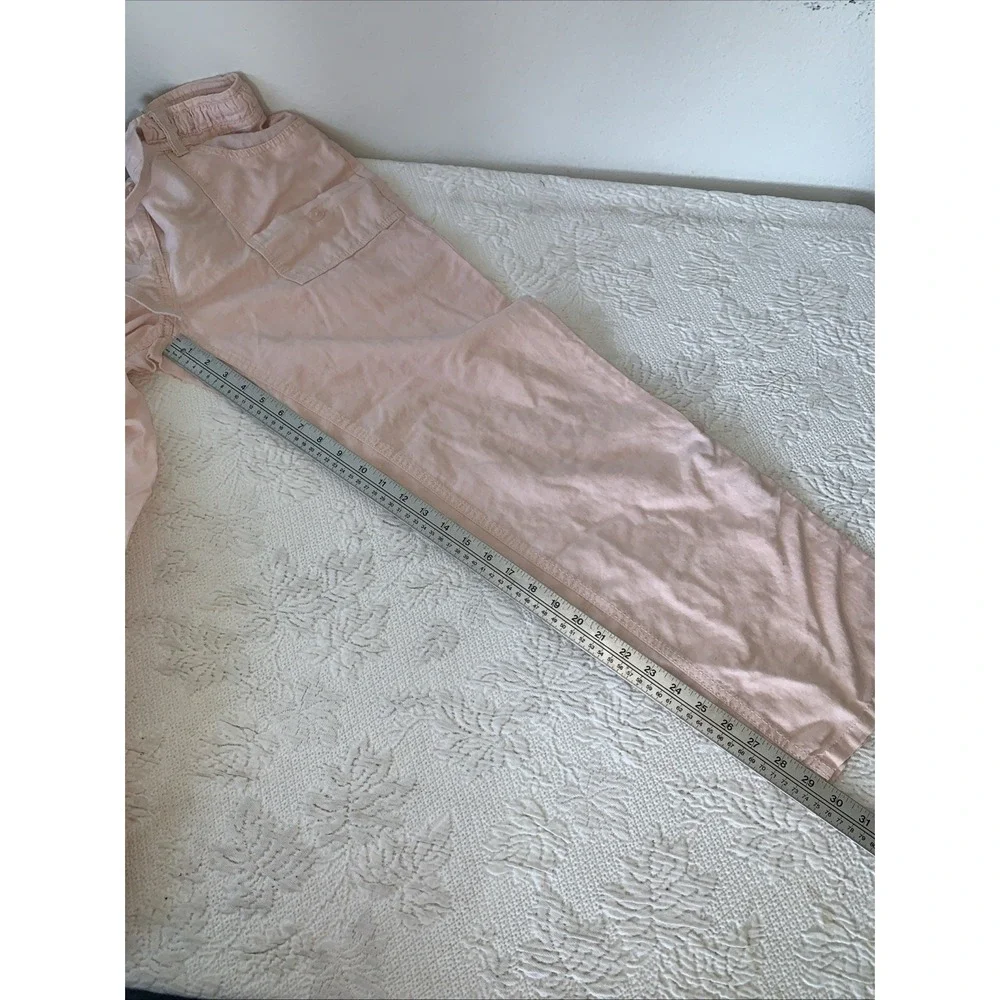H&M Womens Linen Wide-Leg Pants Size 10 Lt Pink Pockets Cinched Tie Casual Beach